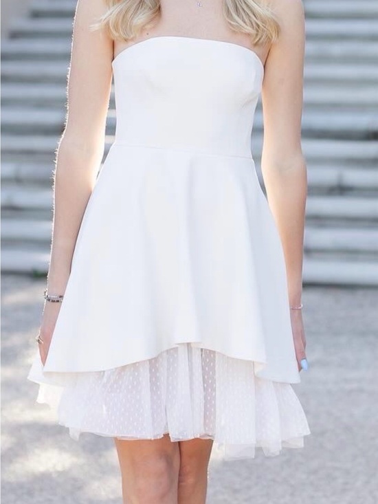 BCBGMaxAzria Dresses & Skirts - BCBGMaxAzria White Strapless Layered Mini Dress